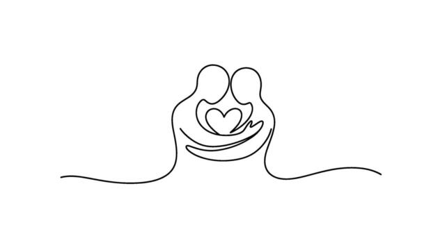 minimalista línea Arte de un Pareja abrazando en un amoroso abrazo exhibiendo un corazón forma simbolizando afecto y conexión en un sencillo elegante diseño vector