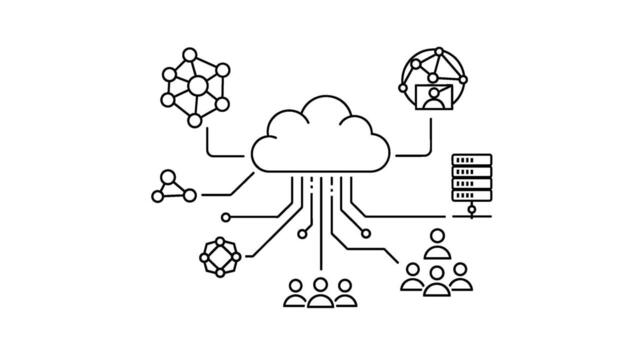 nube informática red conectando varios dispositivos y los usuarios ilustrando datos transferir y en línea colaboración en un moderno interconectado digital la vector