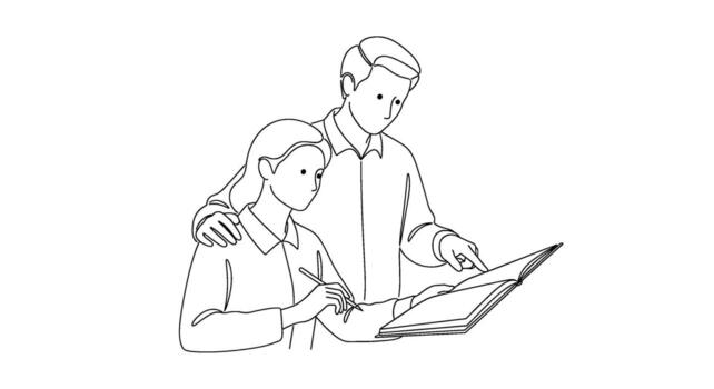 Attentive tutor assisting a student with homework pointing at a book in a bright study room fostering a supportive and educational atmosphere vector