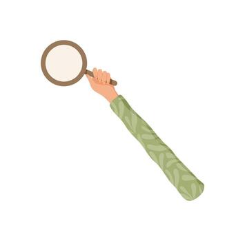 Hand holding blank circle symbol in cartoon graphic style. Circular template for customer feedback, opinion, or review. Isolated communication element for survey, symbol, and satisfaction concepts in vector