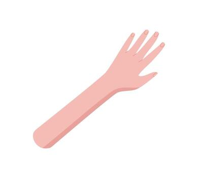 Cartoon flat hand with raised fingers and open palm. Raised human arm symbol with simple gesture. Abstract sign illustration, colorful design, ideal for posters, banners, or creative projects. vector