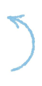 Blue wavy arrow icon in hand drawn style with crayon and chalk sketch stroke. Up pointer element with textured line and distinct icon, modern accent for creative projects decor. vector