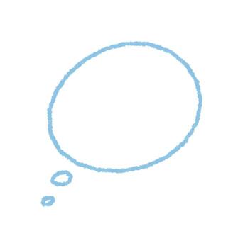 Hand drawn thought bubble in blue crayon with organic round outline. Oval cloud icon and speech balloon for message, comment or talk, outlined element for communication and creative concept. vector