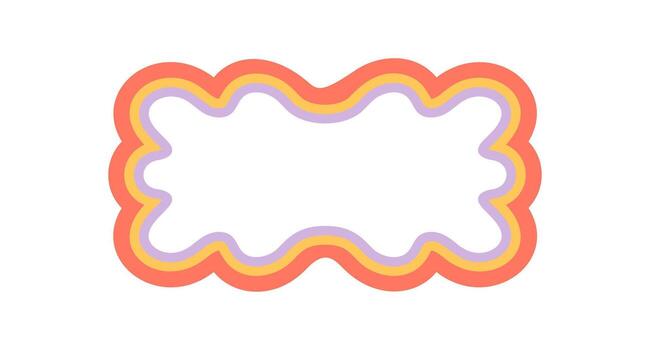 Groovy wavy retro rectangle frame border with scallop outline. Funky y2k element and graphic edge in orange and purple color, modern background for playful design creative artwork. vector