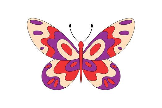 Groovy psychedelic butterfly with retro and colorful look. Funky groovy element, vibrant retro sticker and cute nature motif, perfect as a graphic accent in pop inspired creative art. vector