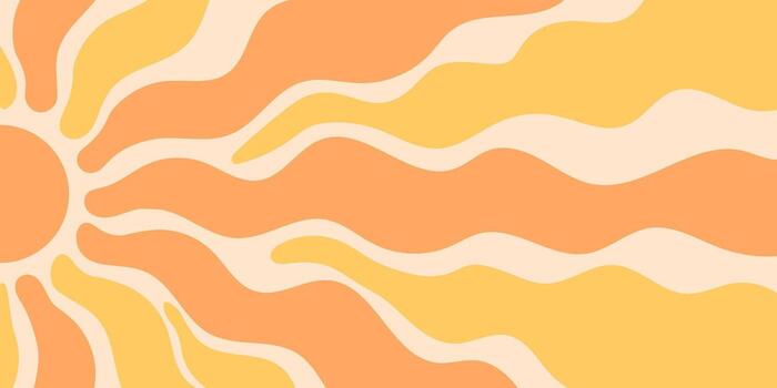 Groovy retro sun burst style forms a vibrant background. Y2k wave shapes combine with yellow and orange to create flat sunshine energy. Horizontal graphic adds a fresh and lively look. vector