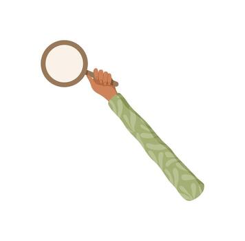 Hand holding blank circle symbol in cartoon graphic style. Neutral gesture presenting a clean circular template. Suitable for feedback, review, survey, and customer opinion concepts. Isolated design vector