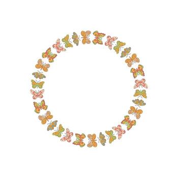 Groovy y2k butterfly border in floral and colorful pattern. retro circle frame with unique style and trendy look. Abstract pattern for modern art decoration. vector