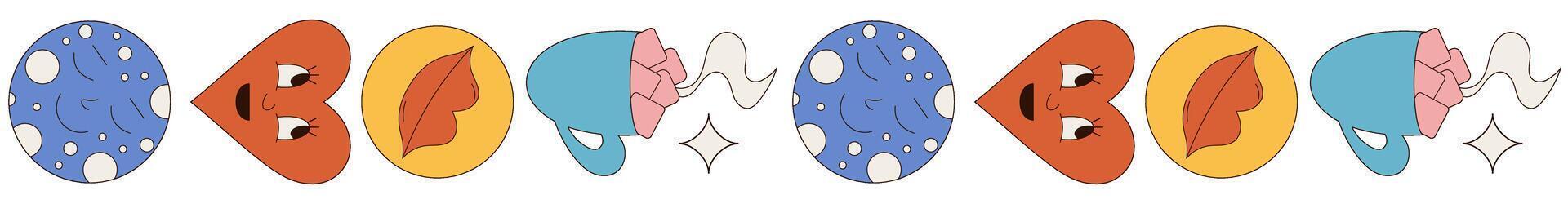 Groovy y2k seamless funky border in flat style with colorful abstract shape pattern. retro graphic as border elements for trendy backgrounds or modern edge, playful use in cool decorative projects. vector