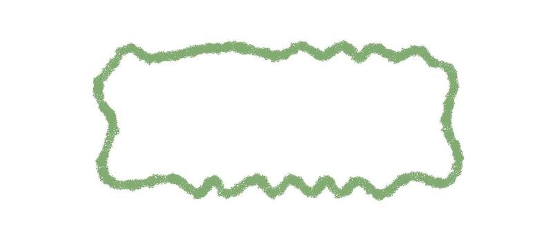 Wavy chalk rectangle frame with green border and organic contour. Rough outline forms a background template for text. Rectangle border creates a unique organic frame for template use. vector