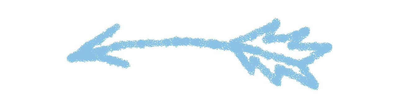 Blue wavy crayon arrow with hand drawn sketch icon style. Child element with playful pointer and textured stroke, perfect for creative concepts or modern backgrounds. vector