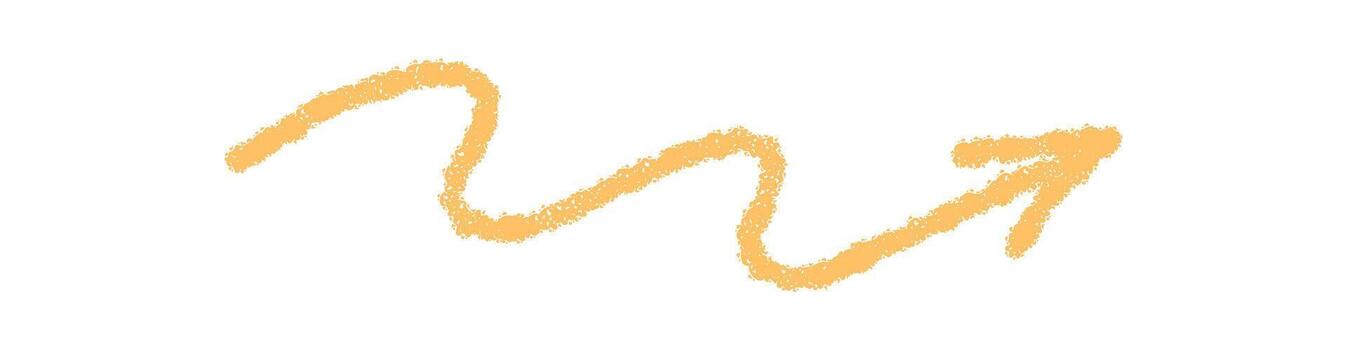 Wavy yellow chalk arrow with hand drawn sketch style and rough stroke. Graphic symbol and pointer element, perfect for creative sign, poster or art background. vector
