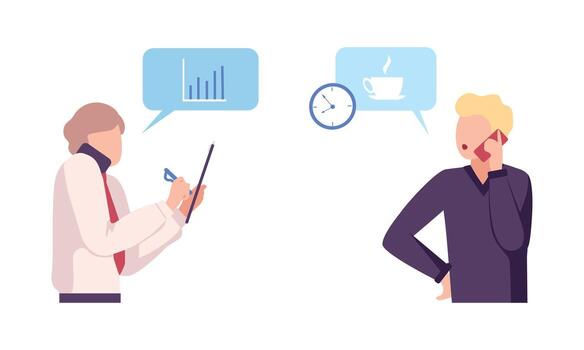 Man with Smartphone Calling and Talking Using Electronic Device Set vector