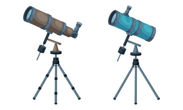 Monocular as Modified Refracting Telescope on Tripod for Viewing Distant Object Set vector