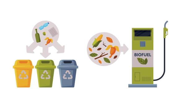 basura con ordenado basura y biocombustible como renovable verde energía fuente conjunto vector
