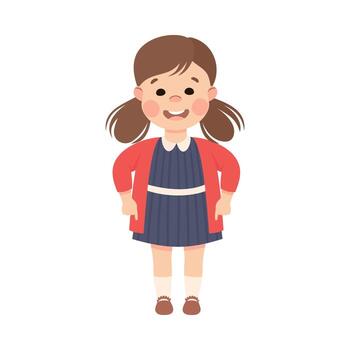 gracioso niña con cola de caballo señalando a alguna cosa con extensión mano y índice dedo ilustración vector