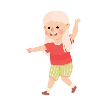 Funny Blond Girl Pointing at Something with Extending Hand and Index Finger Illustration vector