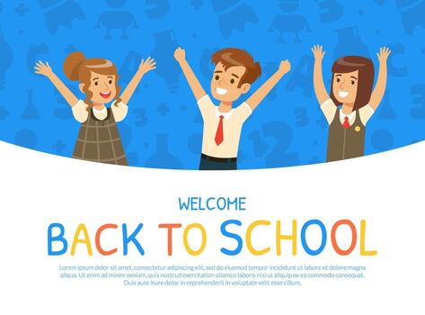Back to School with Children in Uniform with Raised Hands Template vector