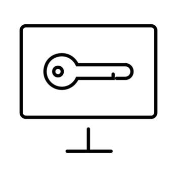 Simple line art icon of a computer screen with a key. Symbol for password, security, and digital access. vector