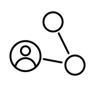 Simple line art icon of a user connected in a social or business network. Symbol for teamwork and communication. vector