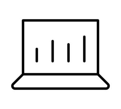 Simple line art icon of a laptop with a bar graph. Symbol for data analytics and business reports. vector