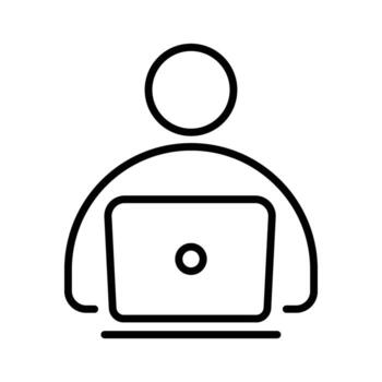 Simple line art icon of a person working on a laptop. User profile or remote worker symbol. vector