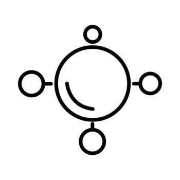 Simple line art icon of a global network or central hub. Symbol for communication and worldwide business. vector