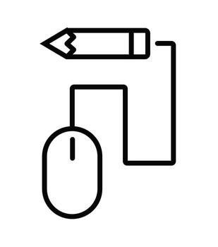 Simple line art icon of a computer mouse and pencil. A symbol for graphic design and digital creativity. vector