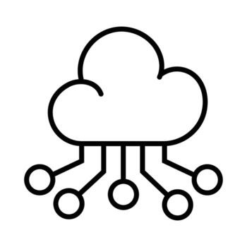 Minimalist line icon of cloud computing technology, representing data storage, network services, and digital connection. vector