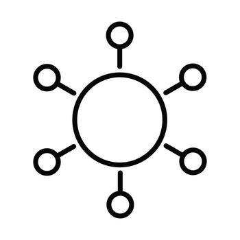 Simple line art icon representing a network, hub, and connection. Business and technology symbol. vector