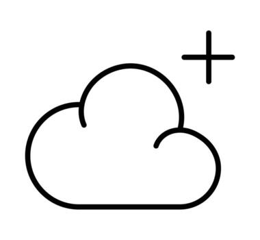 Simple line art icon of a cloud with a plus sign. Symbol for adding to cloud storage or uploading data. vector