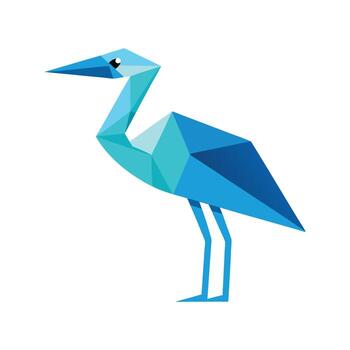 Geometric blue heron bird sculpture with sharp angles and a minimalist polygonal design on a white background vector