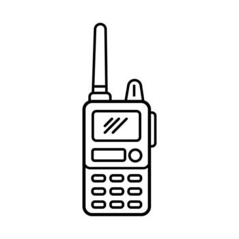 Isolated black outline depicts a handheld two way radio on a white background vector