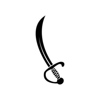 Silhouette of a curved saber sword with its ornate handle is on white background vector
