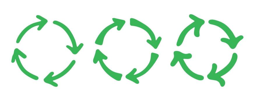 conjunto de mano dibujado reciclar flecha icono reciclaje recursos símbolo reutilizar de materiales, cero desperdiciar, verde ambiente, ahorro el planeta orgánico ciclo vector
