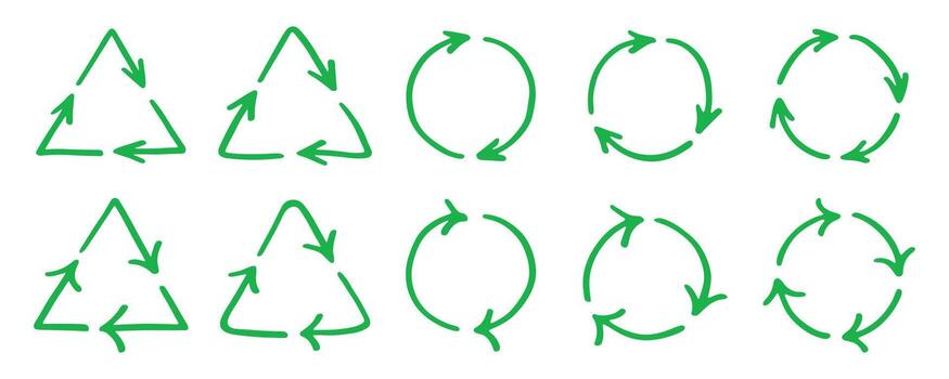 organic conservation Set of hand drawn recycle arrow icon Recycling resources symbol Reuse of materials, zero waste, green environment, saving the planet vector