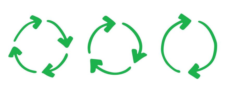 organic pollution Set of hand drawn recycle arrow icon Recycling resources symbol Reuse of materials, zero waste, green environment, saving the planet vector