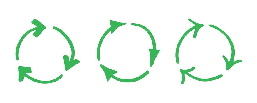 Set of hand drawn recycle arrow icon Recycling resources symbol Reuse of materials, zero waste, green environment, saving the planet organic concept vector