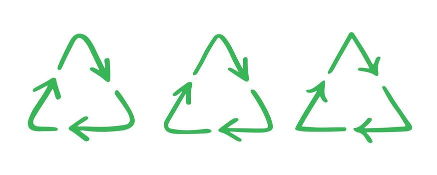 organic concept Set of hand drawn recycle arrow icon Recycling resources symbol Reuse of materials, zero waste, green environment, saving the planet vector
