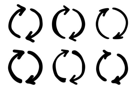 Set of hand drawn recycle arrow icon Recycling resources symbol Reuse of materials, zero waste, green environment, saving the planet organic environment vector