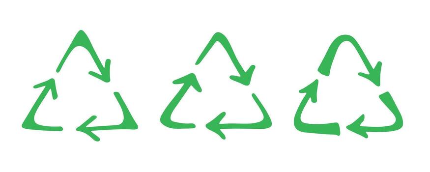 organic rotation Set of hand drawn recycle arrow icon Recycling resources symbol Reuse of materials, zero waste, green environment, saving the planet vector