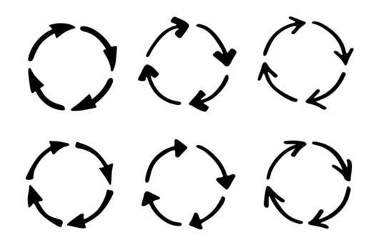 organic environment Set of hand drawn recycle arrow icon Recycling resources symbol Reuse of materials, zero waste, green environment, saving the planet vector