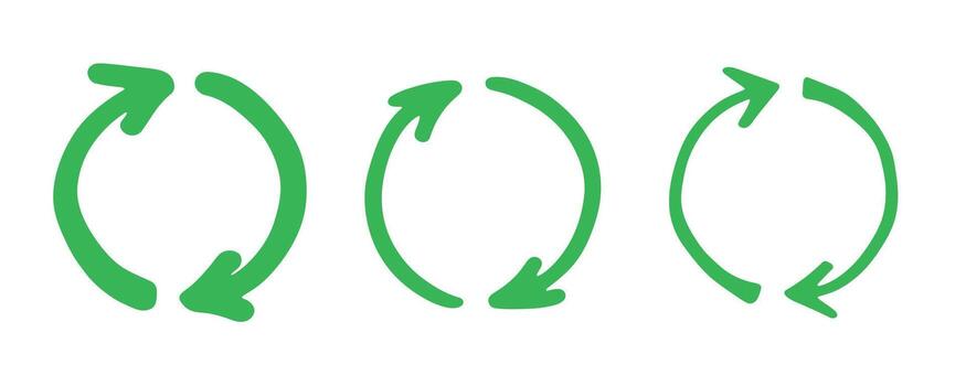 Set of hand drawn recycle arrow icon Recycling resources symbol Reuse of materials, zero waste, green environment, saving the planet organic waste vector