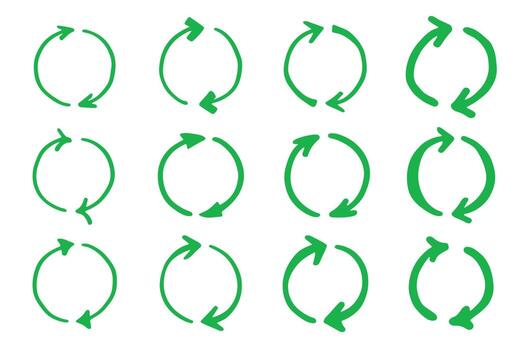 organic waste Set of hand drawn recycle arrow icon Recycling resources symbol Reuse of materials, zero waste, green environment, saving the planet vector