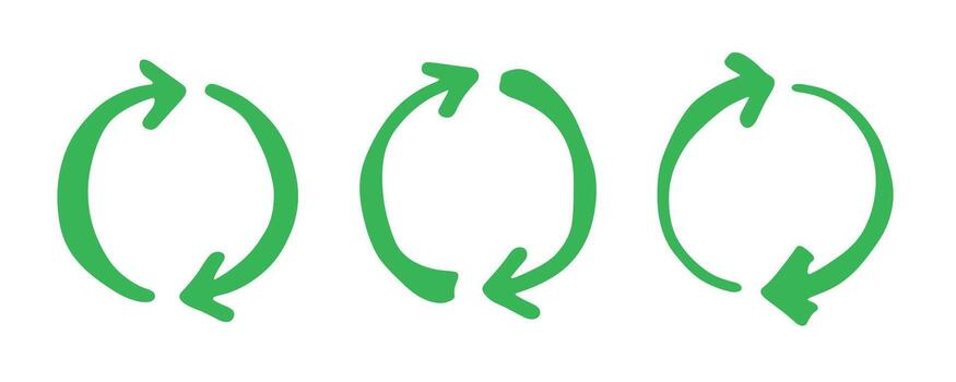 natural motion Set of hand drawn recycle arrow icon Recycling resources symbol Reuse of materials, zero waste, green environment, saving the planet vector