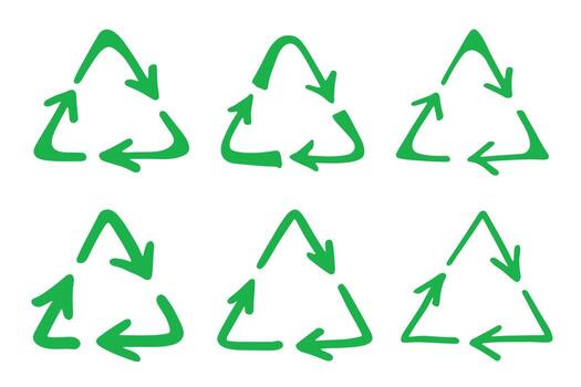 Set of hand drawn recycle arrow icon Recycling resources symbol Reuse of materials, zero waste, green environment, saving the planet natural pictogram vector