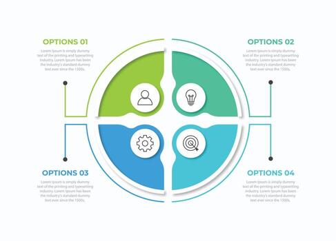 Circle chart infographic template with 4 options for strategy presentations. illustration vector