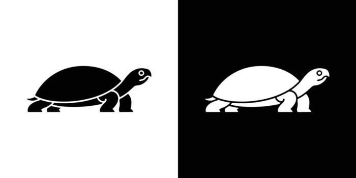 Black and White Turtle Illustration Symmetrical Reptile with Contrasting Backgrounds, Simplified Icon vector