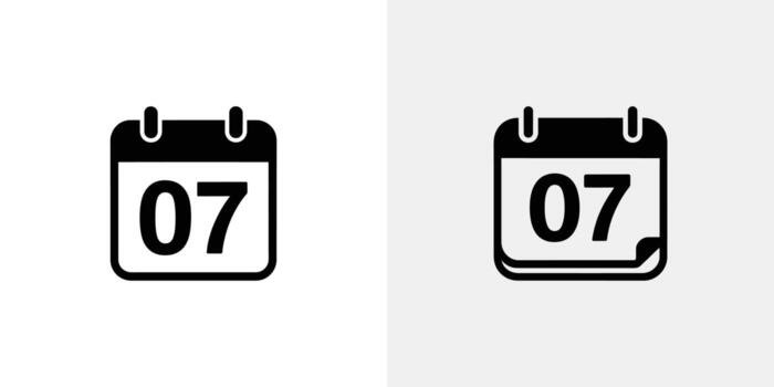 Black Calendar Icon Design Showing Day 07 on White Background Date vector