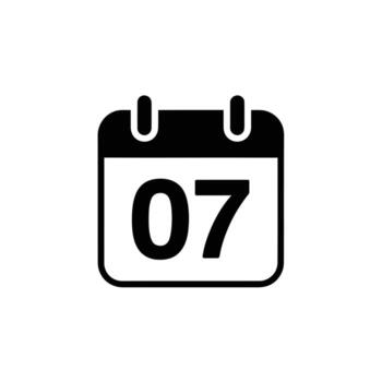 Black Calendar Icon Showing Day 07 on a Transparent Background in Simple Style vector
